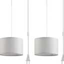 2 Pack Plug in Pendant Light, Hanging Light with 15Ft Clear Cord, On/Off Switch, French Grey Fabric Lamp Shade, Hanging Light Fixture for Bedroom, Kitchen, Living Room, Dining Table