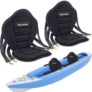 Deluxe Padded Kayak Seat with Adjustable Backrest - Universal Fit for Canoe, Fishing Boat & More (2 Pack Black)