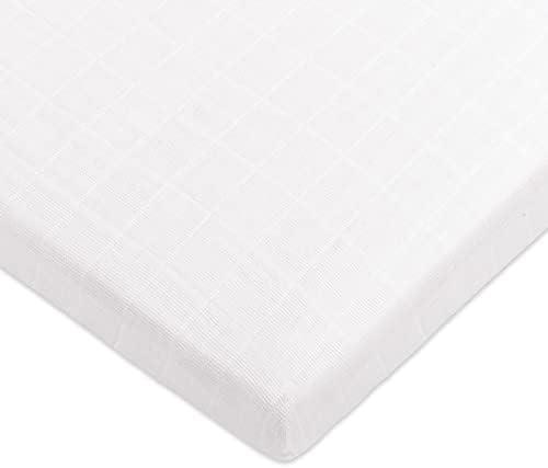 Babyletto 100% Organic Cotton All-Stages Midi Crib Sheet, GOTS-Certified, Fitted 360°, Ultra-Soft and Breathable Muslin - Plain White