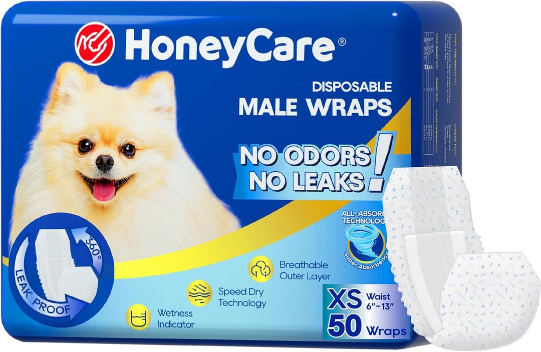 HONEY CARE All-Absorb A27 Male Dog Wrap, 50 Count, Extra Small
