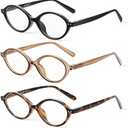 JM 5 Pack Oval Reading Glasses for Women, Trendy Blue Light Blocking Computer Readers with Spring Hinges
