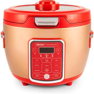 Cool Touch Rice Cooker with Glass Lid, Food Steamer, Slow Cooker, Multicooker with 11 Preset Functions, Steam Tray, Measuring Cup, Rice Spatula, 20 Cups (Cooked) (Red)