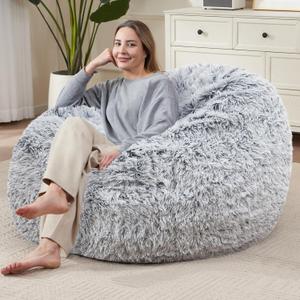Comfy Soft Bean Bag Chair Cover for Teens Adults Boys, Living Room Furniture No Filler Cover Only, Stuffed Animal Bean Bag Chair with Side Pocket Anti-Slip Bottom