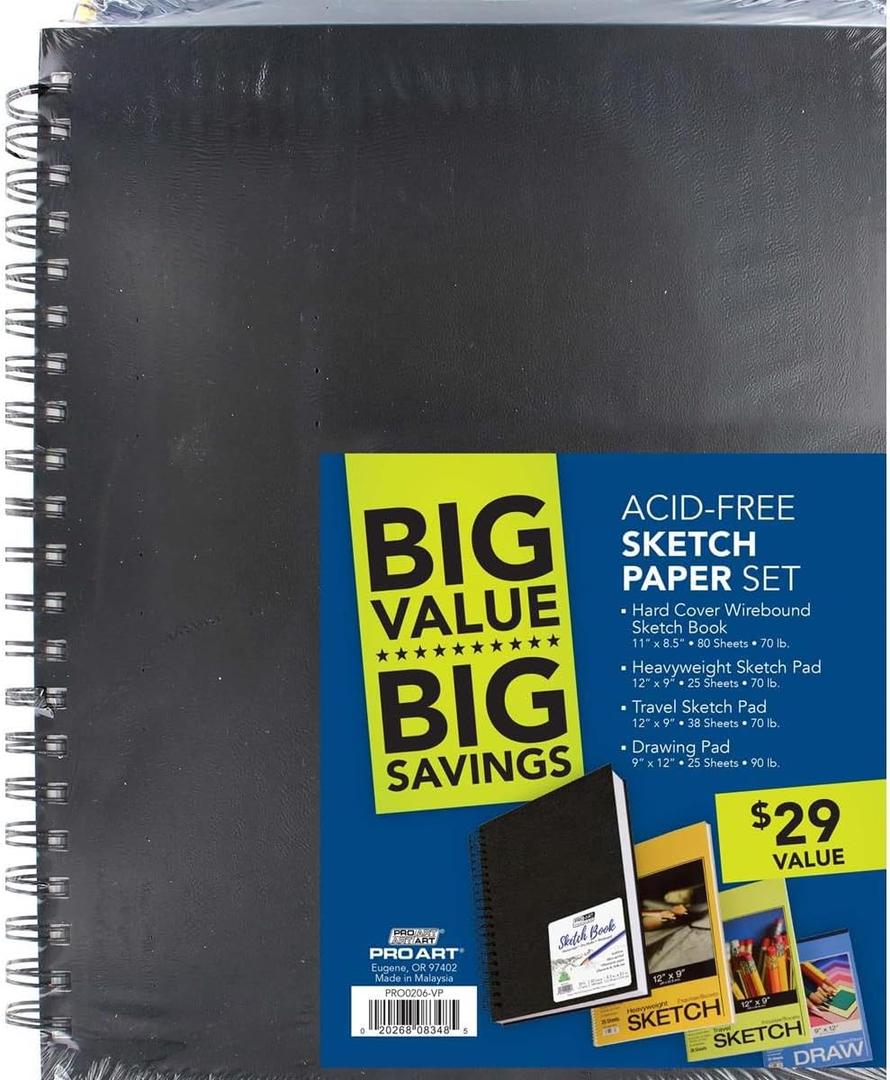 Pro Art Paper Value Pack for Drawing and Sketching - Wirebound Sketch Pad, Drawing Book, Mixed Media Sketchbook, Art Books, Sketch Book for Artists