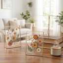 Vicenpal 3 Pack Glass Pressed Flower Frame Handmade, 6 x 8 Floating Picture Frames for Pressed Flowers, Brass Double Glass for Tabletop Display, Home Office Plant Specimen, Photos(Gold)