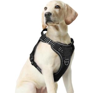 rabbitgoo Dog Harness Medium Sized No Pull, Tactical Service Pet Vest with Molle and Control Handle, Adjustable and Reflective Military Harness for Easy Walking and Training, Black, M