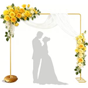 2025 6.6FTx6.6FT Wedding Square Backdrop Stand, Gold Wedding Arch Backdrop Stand for Birthday Party, Bridal Baby Shower Anniversary Arbor Balloon Decoration