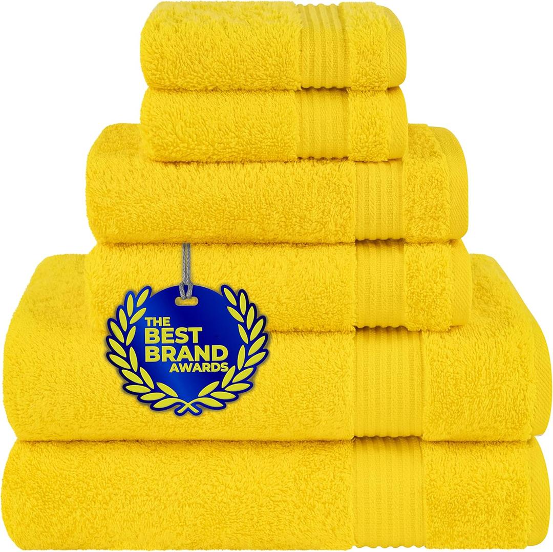 Cotton Paradise 6 Piece Towel Set, 100% Cotton Soft Absorbent Turkish Towels for Bathroom, 2 Bath Towels 2 Hand Towels 2 Washcloths, Yellow Towel Set