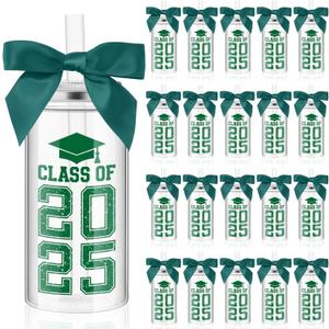 Skylety 24 Set 2025 Graduation Cups with Lid and Straw, Class of 2025 Graduation Gifts Plastic Mason Jar Tumbler Cup Bow Decorated, 12 oz Reusable Water Bottle for Grad Party Favor Decoration(Green)