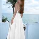 XXTAXN Women's Formal Sexy Mesh Wrap V Neck Sleeveless Spaghetti Strap Adjustable Wedding Guest Long Dress (White)