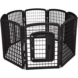 Amazon Basics 8-Panel Octagonal Plastic Dog Playpen, Portable Indoor/Outdoor Pet Fence with Gate, Exercise Pen for Puppies and Small Animals, 34 inches, Black