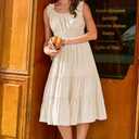 AlvaQ Women Summer Dresses Sleeveless Smocked Midi Dress High Waist Casual Tiered A Line Sundress with Pockets (L)