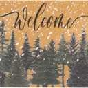 Winter Chirstmas Welcome-Doormat Outdoor-Entrance Pine-Trees Front-Door-Mat, Faux-Coir Seasonal Entryway-Rug Non-Slip Dirt-Trapping Indoor-Outside Porch Mat 17"x30" for Home Decor