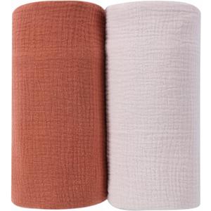 DaysU Muslin Baby Swaddle Blanket, Cotton Swaddling Blankets for Baby Boy and Girl, Nursery Skin-Friendly Baby Receiving Blanket for Newborns, Breathable Swaddle Wrap 2 Pack, 47x47-Brown+Lilac Ash