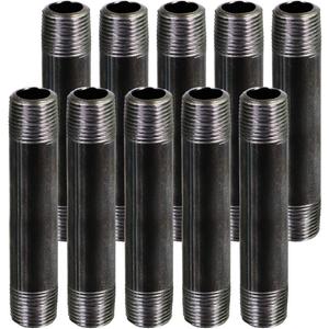 SupplyGiant 3/8 x 6 Inch Black Steel Pipe (10-Pack), Heavy Duty Industrial Malleable Iron Pipes, Pre Cut Threaded Nipple Great For All DIY Furniture And Black Pipe Shelving