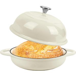 Dutch Oven for Bread Baking, 5.4 Quart Dutch Enameled Cast Iron Bread Oven, Dutch Oven for Sourdough Bread Baking, Oven Safe up to 500 F, 25 cm White