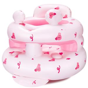 Inflatable Baby Seat for Babies 3-36 Months[Squeaky Sound & Anti-Fall Design] Inflatable Chair with Sound-Making Ears, Baby Seat for Sitting-Up Practice, Built-in Air Pump (Pink Bunny)
