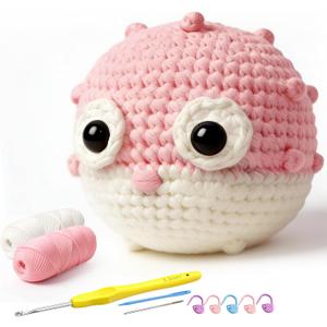 Cokiddle Crochet Kit for Beginners, Cute Pufferfish Shape with Step-by-Step Video Tutorials, Soft Yarn, Hooks & Full Supplies, Exclusive Crochet Kit for Beginners, DIY Craft, Great Teen Gifts