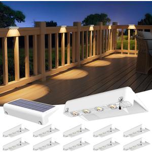 VOLISUN Solar Deck Lights 12 Pack, Warm White Glow LED Large Size Lamp, IP65 Waterproof Step Lights Outdoor for Deck, Step, Fence, Railing, Wall and Stairs (White)