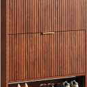 31.5''W Walnut Shoe Storage Cabinet for Entryway with 2 Flip Drawers, Fluted Slim Shoe Cabinet, Free Standing Wooden Shoes Organizer for Foyer, Hallway