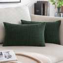 MIULEE Pack of 2 Lumbar Pillow Covers 12 x 20 Granules Soft Corduroy Decorative Throw Pillow Covers for Couch Cushion Sofa Bedroom Living Room, Dark Green (20" x 12" (Pack of 2))