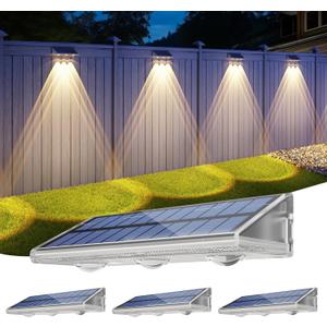 Yilaie Solar Fence Lights Outdoor-IP67 Waterproof 3000K/4500K/6500K,High Brightness LED Fence Lights Solar Powered,Solar Wall Light for Outside Backyard/Railing/Step/Patio/Stair Railings/Pool 4 Pack