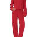 PRETTYGARDEN Women's Two Piece Lounge Sets 2025 Fall Airport Outfits Long Sleeve Pullover Tops Sweatpants Matching Clothing (Red,Small)