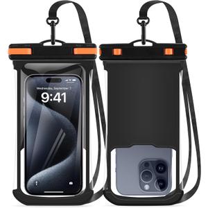 2 PCS Waterproof Phone Pouch, Waterproof Case for iPhone 16 15 14 13 12 Pro Max Plus,Galaxy S25 S24 S23 Pixel Up to 8", Dry Bag Beach Cruise Essentials Black