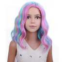 PATTNIUM Kids Child Rainbow Wig Short Wavy Colorful Wig Multicolor Wigs Girls Synthetic Cosplay Halloween Party Costume Wigs