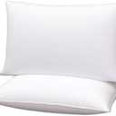 Gooeb Squishy Flat Bed Pillows King Size Set of 2 Extra Soft Thin Pillow for Stomach Sleeping Adults Kids Back Sleeper Plush Fluffy White 32x16 inches