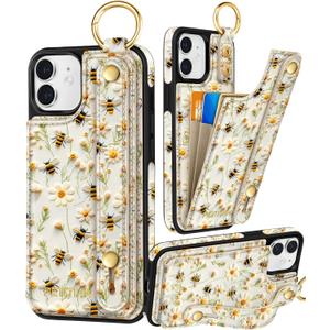 Petitian for iPhone 11 Case with Wallet - Women Girls Cute Girly Aesthetic Unique Design Leather Credit Card Holder Cardholder Stand Wristband for IPhone 11, Flower