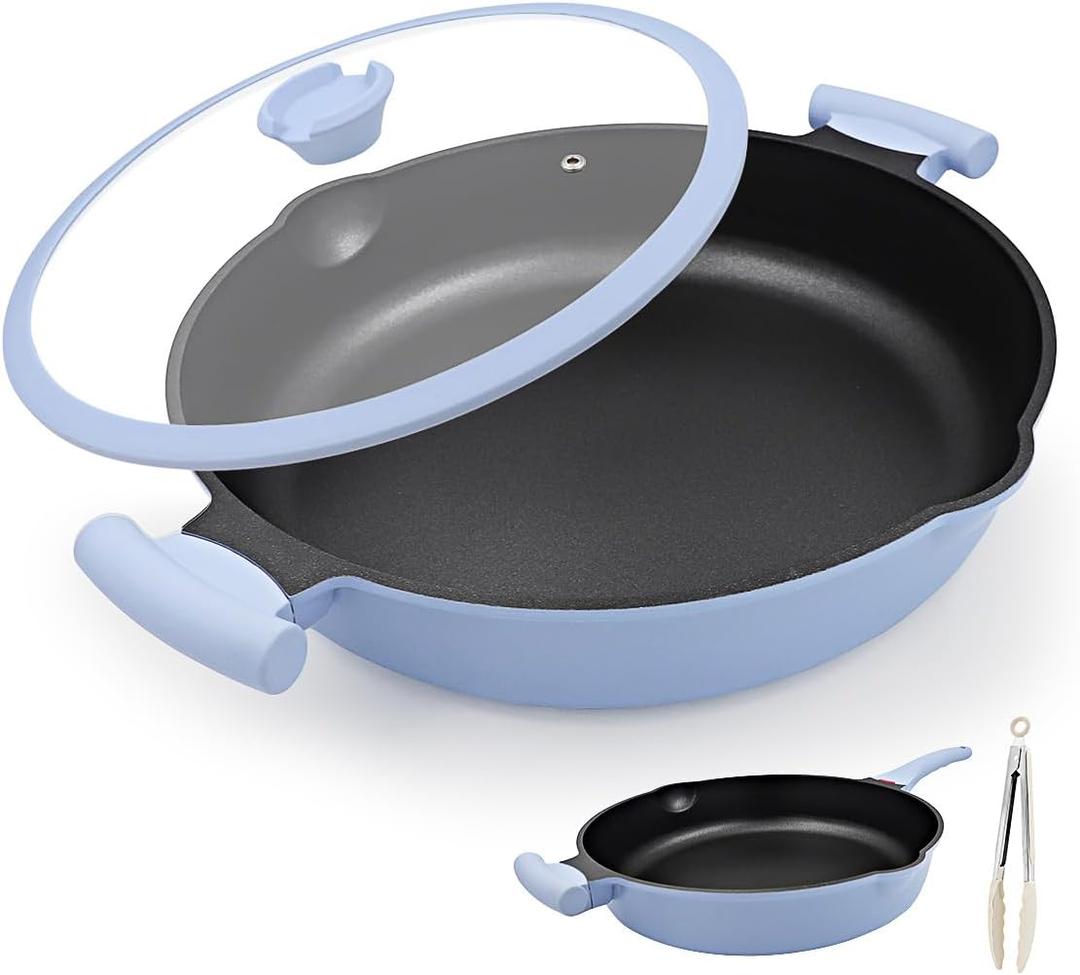 Bobikuke Large Frying Pan Skillet Nonstick with Lid, 14 Inch Deep Saute Pan, Big Induction Pan for Cooking, 2-1 Non Stick Cookware with Helper Handle, Family Size, Suitable for All Stoves, PFOA-Free