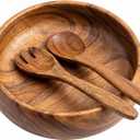 SullyHÔME 12" Acacia Wood Salad Bowl with Serving Spoons