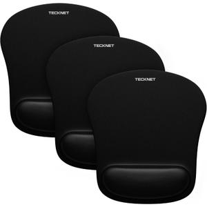 TECKNET 3 Pack Mouse Pad with Wrist Rest, Ergonomic Gaming Mouse Pad Pain Relief, Portable Comfortable Mousepad for Computer, Laptop, Office, Home Non-Slip Base, Waterproof Surface - Black (9.4L x 8.5W inches | 3 Pack)