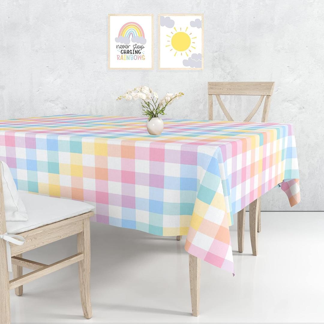 Pastel Tablecloths 54"x108" Gradient Colorful Checkered Rainbow Fabric Table Cover for Easter Birthday Bachelorette Engagement Wedding Bridal Shower Macaron Theme Outdoor Picnic Party Supplies
