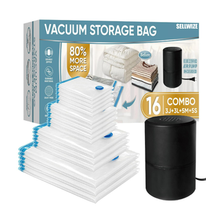 MattEasy Vacuum Storage Bags with Electric Pump, 16 Pack (3 Jumbo/ 3 Large/ 5 Medium/ 5 Small), Space Saver Bags with Pump, Storage Vacuum Sealed Bags for Clothes, Comforters, Blankets, Bedding