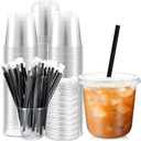 Ziliny 100 Set Clear Plastic Cups with Lids and Straws, Disposable Iced Coffee PET Cups for Drinking Cold Beverage Juice Parfait Smoothie Milkshake Coffee Shops Party Supplies (10 oz)