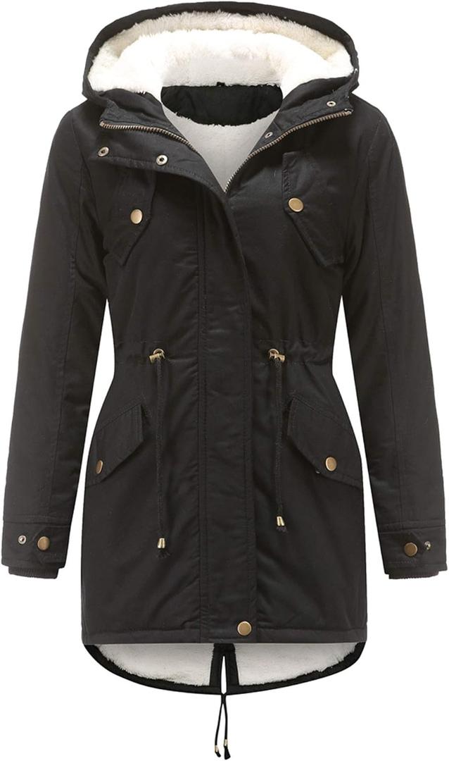 HOW'ON Women's Hooded Winter Coat Warm Fleeced Lined Long Jackets Thicken Parka Jacket (Medium, Black)