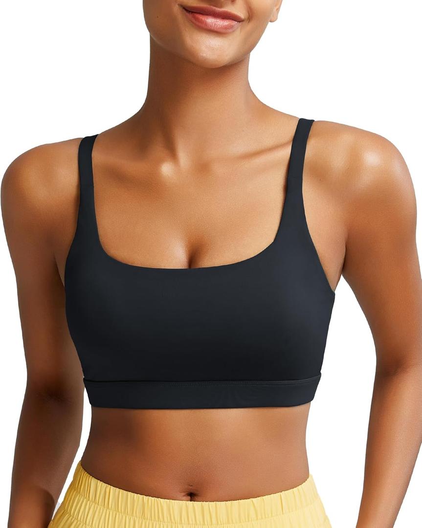 RUNNING GIRL Sports Bras for Women,Square Neck Sports Bra Medium Support Yoga Bra Workout Crop Top with Removable Cups (Small, 1-black)