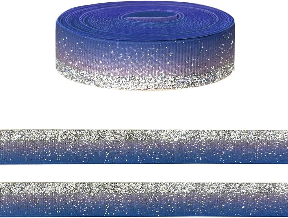 10 Yards Sparkling Gradient Blue Ribbon for Crafting Sewing, 5/8 Inch Wedding Birthday Ribbons for Gift Wrapping, Shiny Carnival Ribbons for Hair Bow Accessories