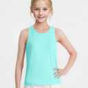 Auranso Girls Athletic Tank Tops 3 Pack UPF 50+ Racerback Sleeveless Quick Dry Sports Dance Workout Tops (7-8 Years, Purple-light Blue-pink)