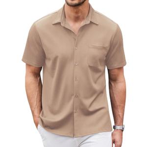 COOFANDY Men's Casual Button Down Shirts Short Sleeve Regular Fit Untucked Dress Shirts Knit Textured (M)