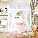 NICETOWN Decorative White Bed Canopies & Drapes for Kids Room - Voile Sheer Toddler Bed Canopy Curtain Scarf Valance DIY for Bedroom/Party (1 Panel, W114 x L180)