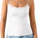 GKBK Built in Bra Womens Padded Lace Tank Tops Double Lined Spaghetti Strap Fitted Layering Club Night Party Cami Shirt (White, XS)