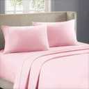 1000-Thread-Count 100% Egyptian Cotton Bed Sheet, 4-Pc Queen Pink Solid Sheet Set Single Ply Long Staple Cotton Yarns, Sateen Weave, Fits Mattress Upto 10" Deep Pocket