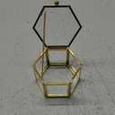 Vintage Glass Jewelry Box - Hexagon Gold Glass Keepsake Box for Storage Ring Earring Trinket, Jewelry Organizer and Decorative Gift for Women and Girls (Small)
