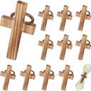 Potchen 12 Pcs Easter Wooden Crosses Napkin Rings Holders Rustic Religious Serviette Buckles Decorations for Communion Baptism Christening Church Wedding Table Setting Supplies