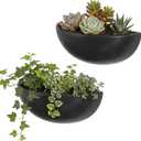MyGift Matte Black Ceramic Indoor Wall Planter, 12 Inch Semi Circle Hanging Wall Vase, Set of 2