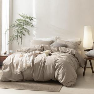 BDEAR 3 Pieces Linen Grey Duvet Cover California King Size 104'' W x 98'' L, 100% Washed Cotton Duvet Cover with Zipper Closure Plus 2 Pillowcases, Oeko TEX Standard Certificated, Cozy Feel