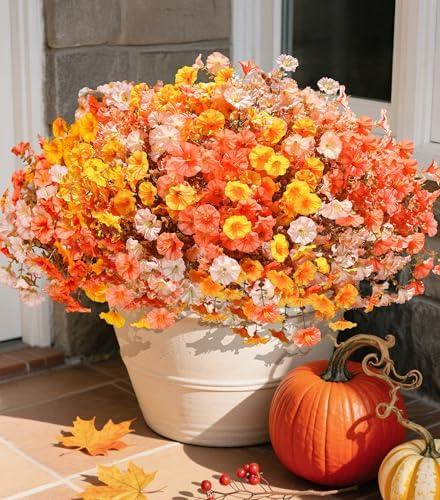 Fake Mums Fall Artificial Flowers Plants for Outdoors Autumn Decoration, 12 Bundles Silk Morning Glory with Eucalyptus Realistic UV Resistant Faux Mums for Outside Planter Yard Garden Home Indoor, Mix, Set of 2 Fake Mums Fall Artificial Flowers Plants for Outdoors Autumn Decoration, 12 Bundles Silk Morning Glory with Eucalyptus Realistic UV Resistant Faux Mums for Outside Planter Yard Garden Home Indoor, Mix, Set of 2